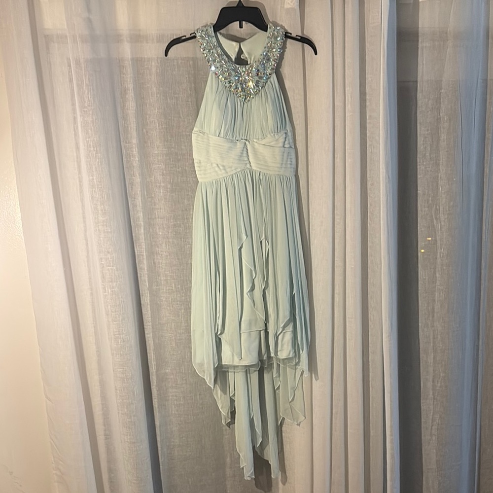 Sequin Hearts Green Ruched High-Low Halter Dress